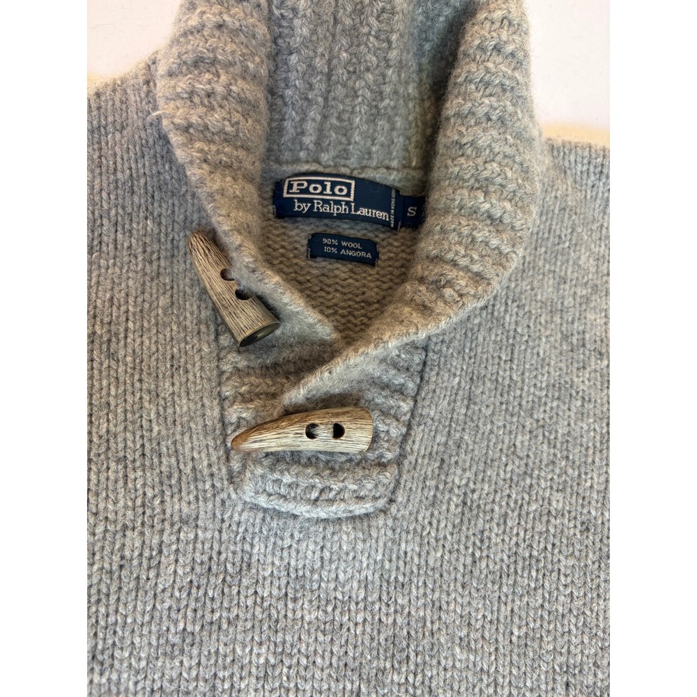 Polo Ralph Lauren Wool Angora Shawl Collar Toggle Sweater Grey Womens Small